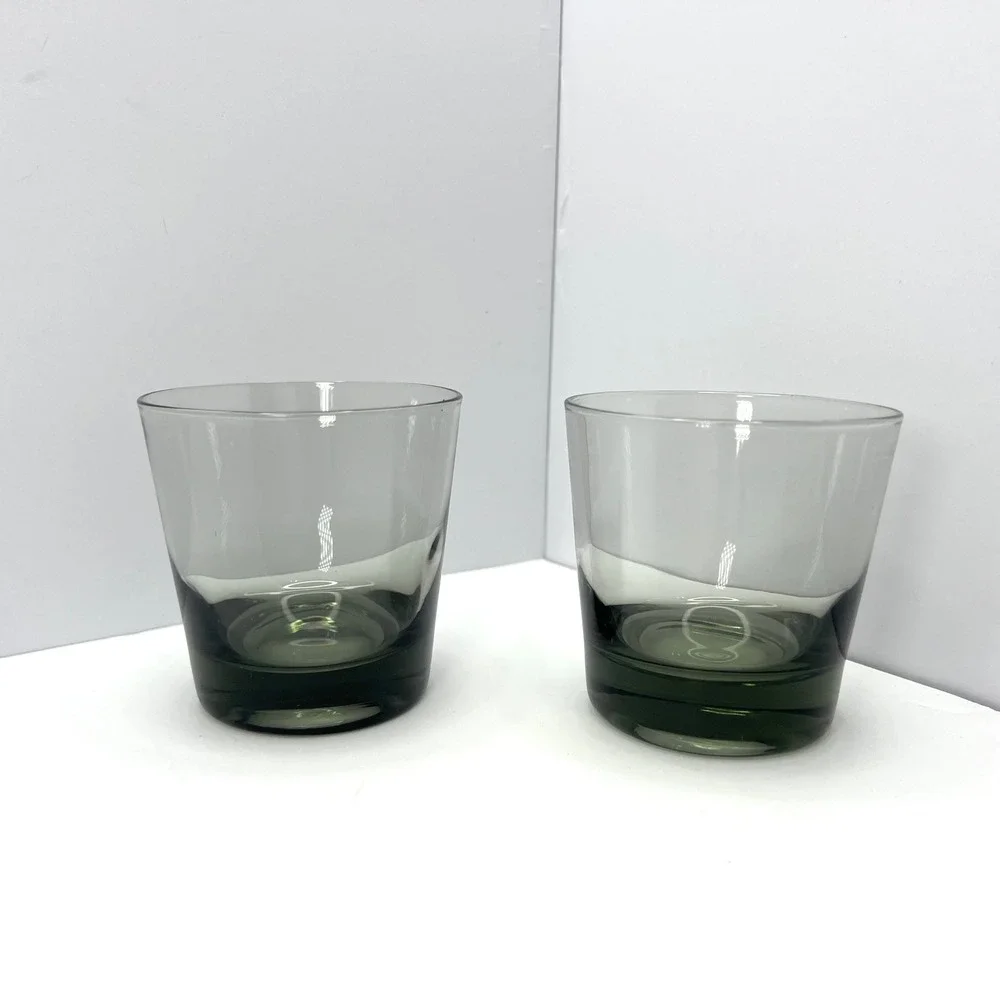 2 Whiskey Glasses MCM Smoke Grey Vintage Rocks Tumblers Bar Handblown Midcentury